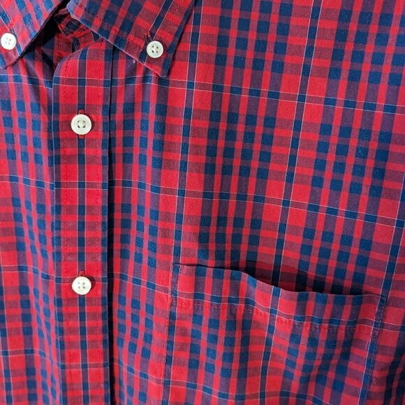 Mens Big & Tall Red & Blue Plaid Foundry Button-Down Long (Large Tall) - Picture 6 of 6